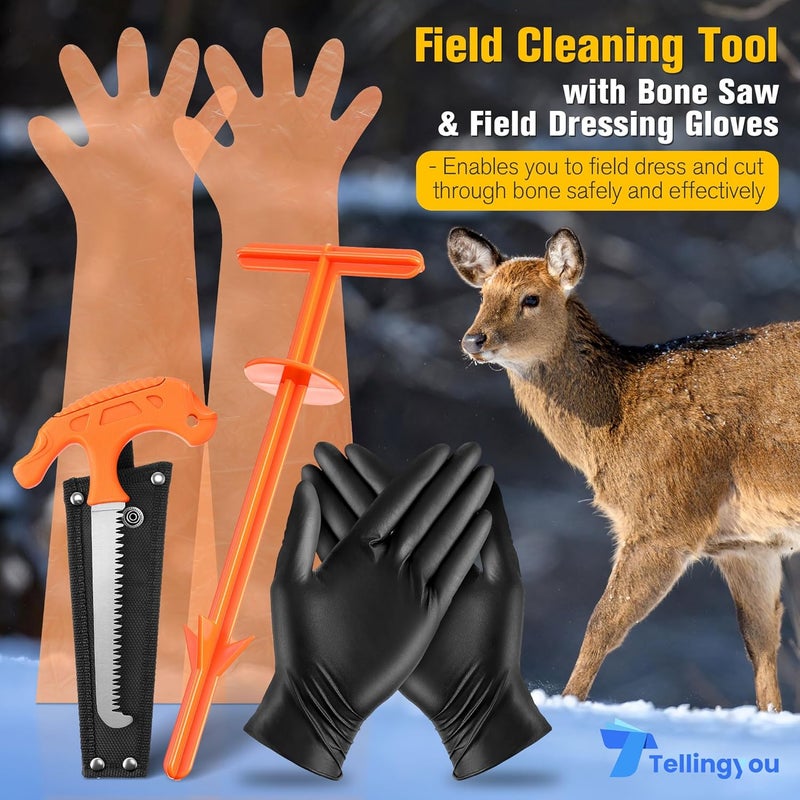 Tellingyou Field Cleaning Tool with Bone Saw and Field Dressing Gloves, Big Game Dressing Tool Combo Set, Deer Processing Long and Short Gut Gloves for Gutting, Deer Cleaning Kit Hunting Accessories - Image 3